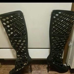 BLK CAGE KNEE HIGH BOOTS